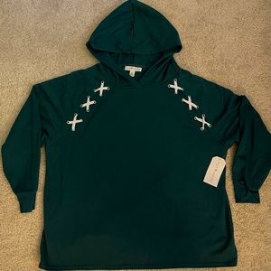 Women’s lace up shoulder hooded sweatshirt